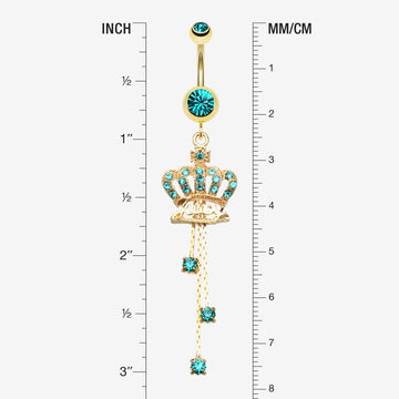 Detail View 1 of Golden Juicy Crown Sparkle Belly Ring-Teal